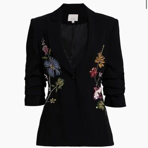 Cheyenne Sequin-Embellished Floral-Embroidered Scrunched Blazer